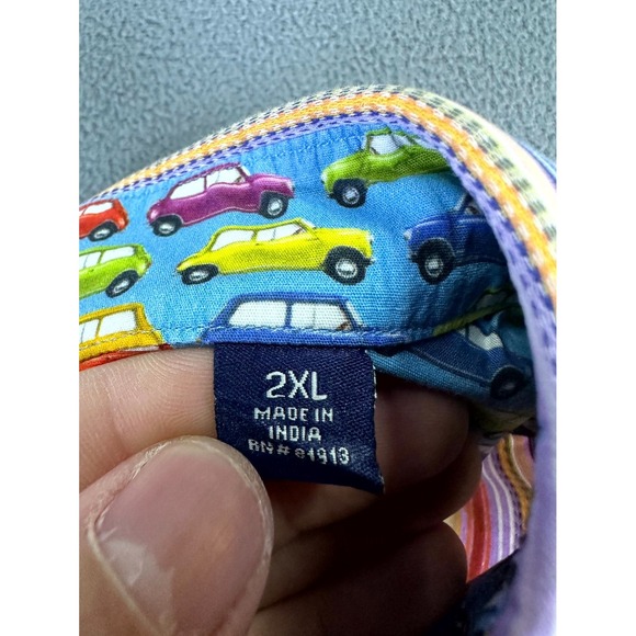 Robert Graham Shirt 2XL Pink Orange Blue Stripe Cars Colorful Flip Cuff STAIN - Picture 12 of 13